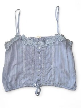 Blu Pepper Dusty Blue Lace-Trim Spaghetti Strap Cami